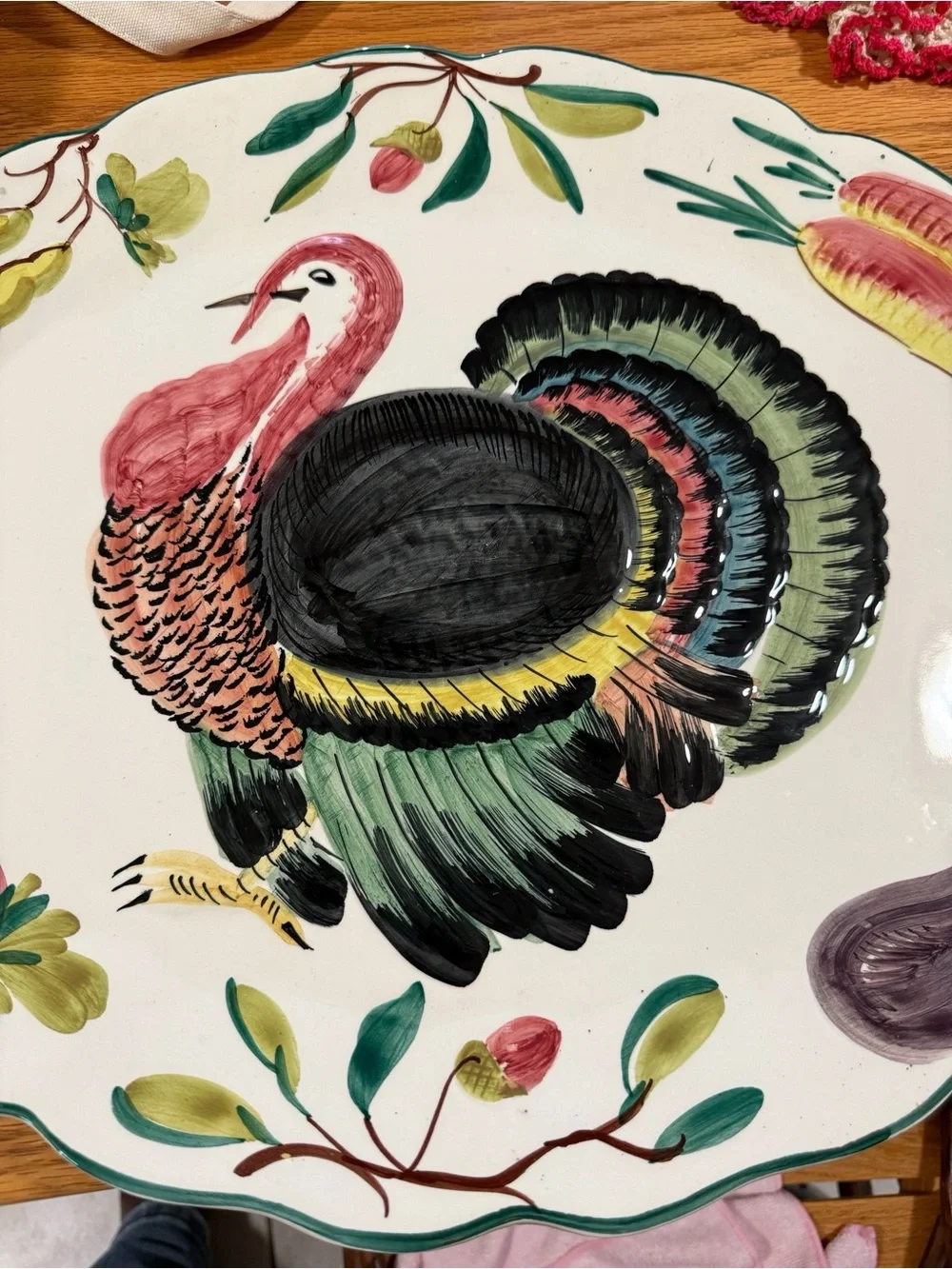 VTG Italian Hand-Painted Ceramic Turkey Platter Large Thanksgiving Serving Dish